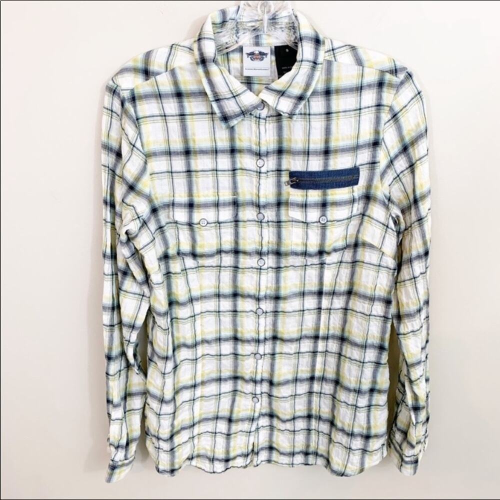 Harley-Davidson 1903 Crinkle Plaid Yellow/Black Button-Down Long Sleeve Shirt